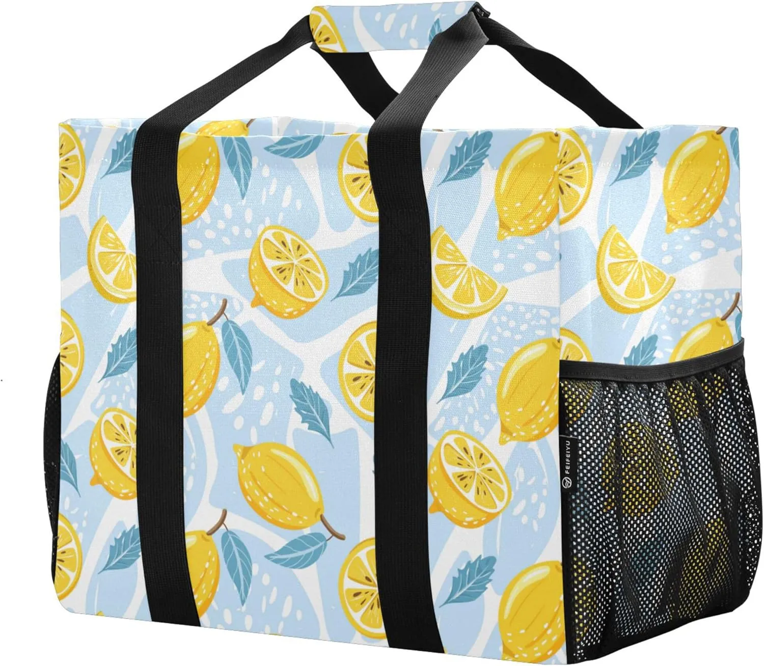 linqin Cartoon Fish Pattern Reusable Grocery Bags, Foldable Canvas Tote Bag Waterproof Travel Beach Bag for Shopping Work Gym