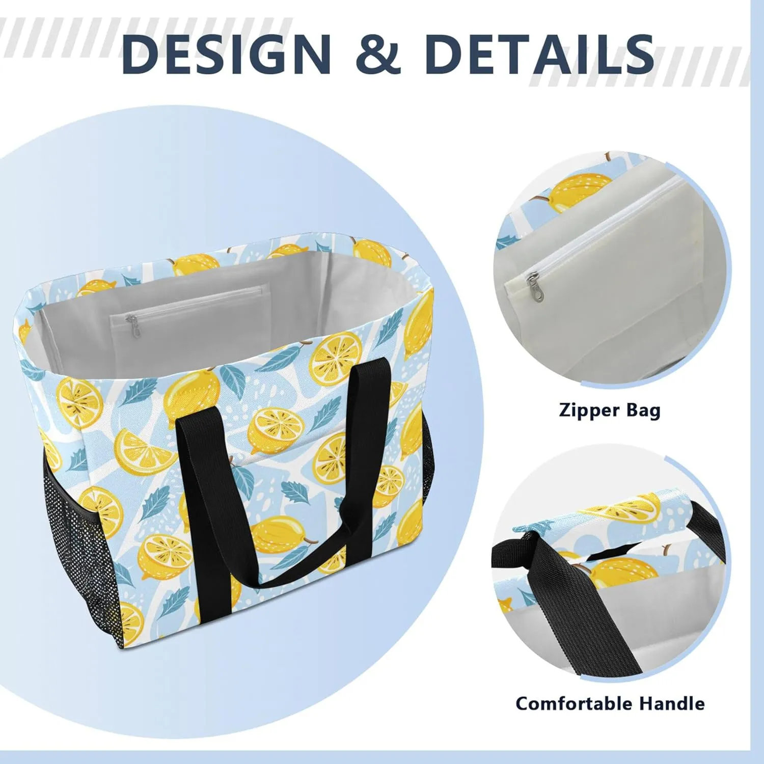 linqin Cartoon Fish Pattern Reusable Grocery Bags, Foldable Canvas Tote Bag Waterproof Travel Beach Bag for Shopping Work Gym
