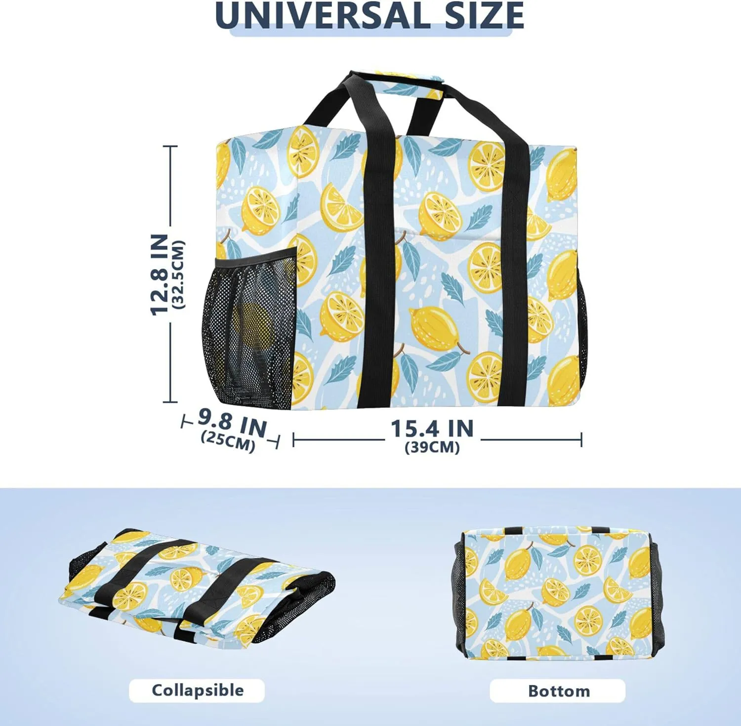 linqin Cartoon Fish Pattern Reusable Grocery Bags, Foldable Canvas Tote Bag Waterproof Travel Beach Bag for Shopping Work Gym