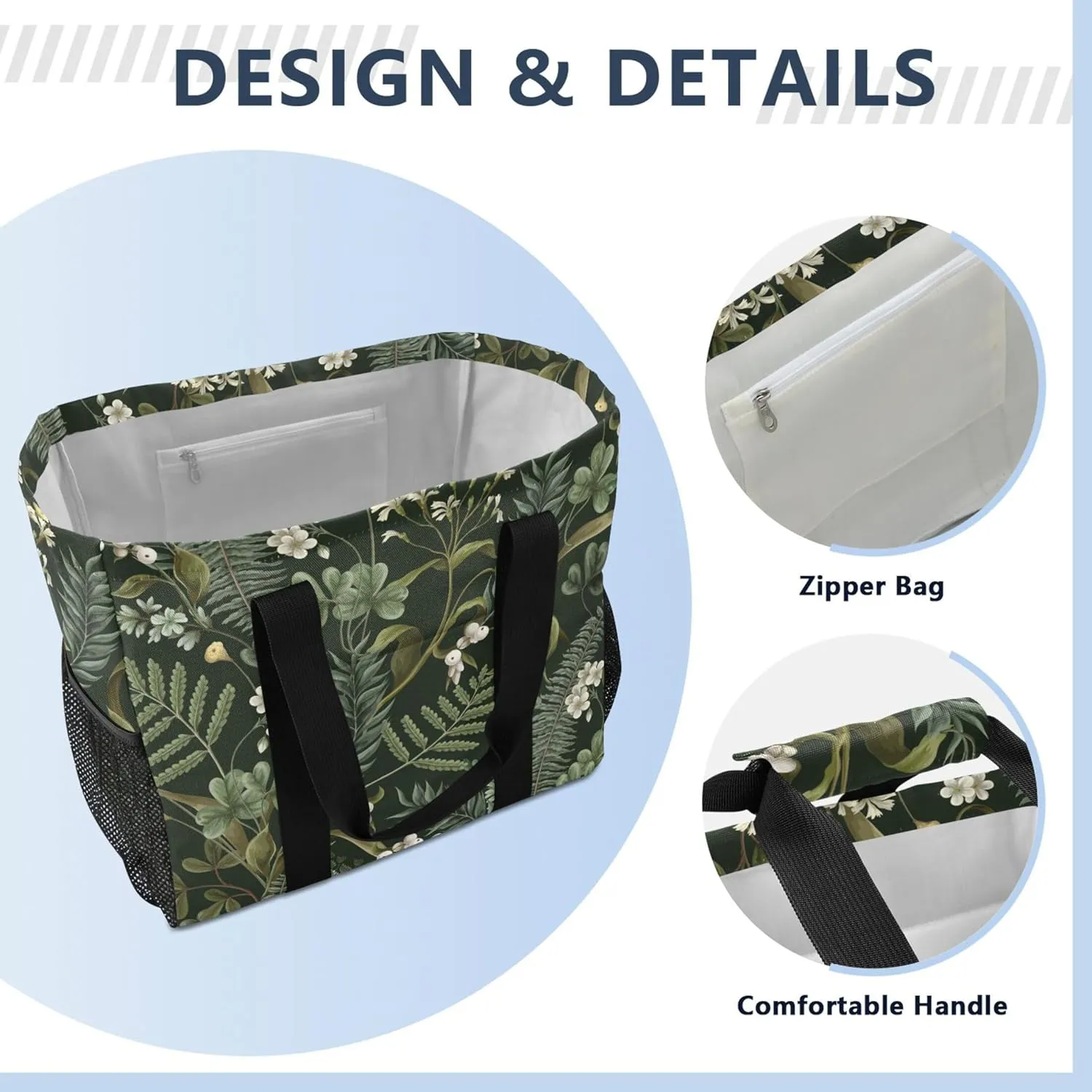 linqin Daisy Floral Reusable Grocery Bags, Foldable Canvas Tote Bag Waterproof Travel Beach Bag for Shopping Work Gym