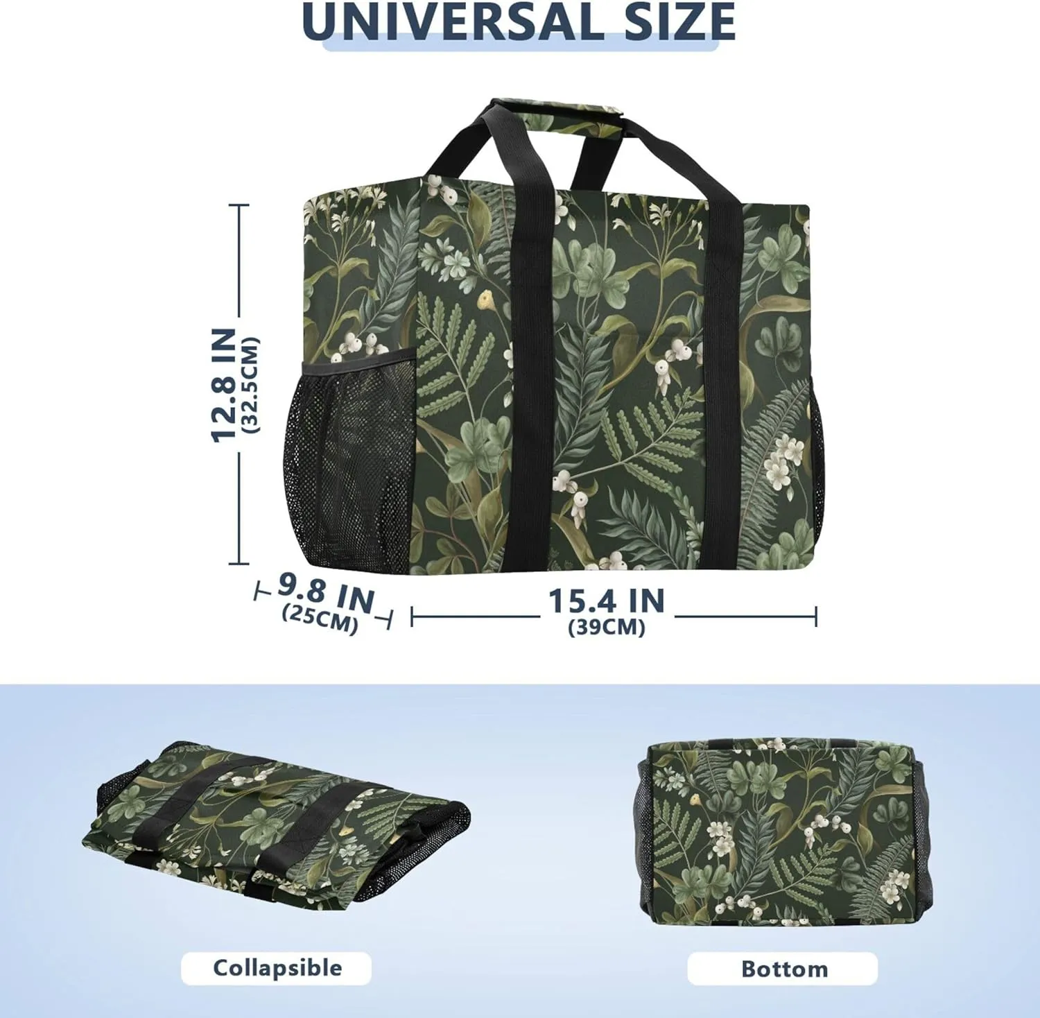 linqin Daisy Floral Reusable Grocery Bags, Foldable Canvas Tote Bag Waterproof Travel Beach Bag for Shopping Work Gym