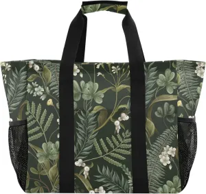 linqin Daisy Floral Reusable Grocery Bags, Foldable Canvas Tote Bag Waterproof Travel Beach Bag for Shopping Work Gym