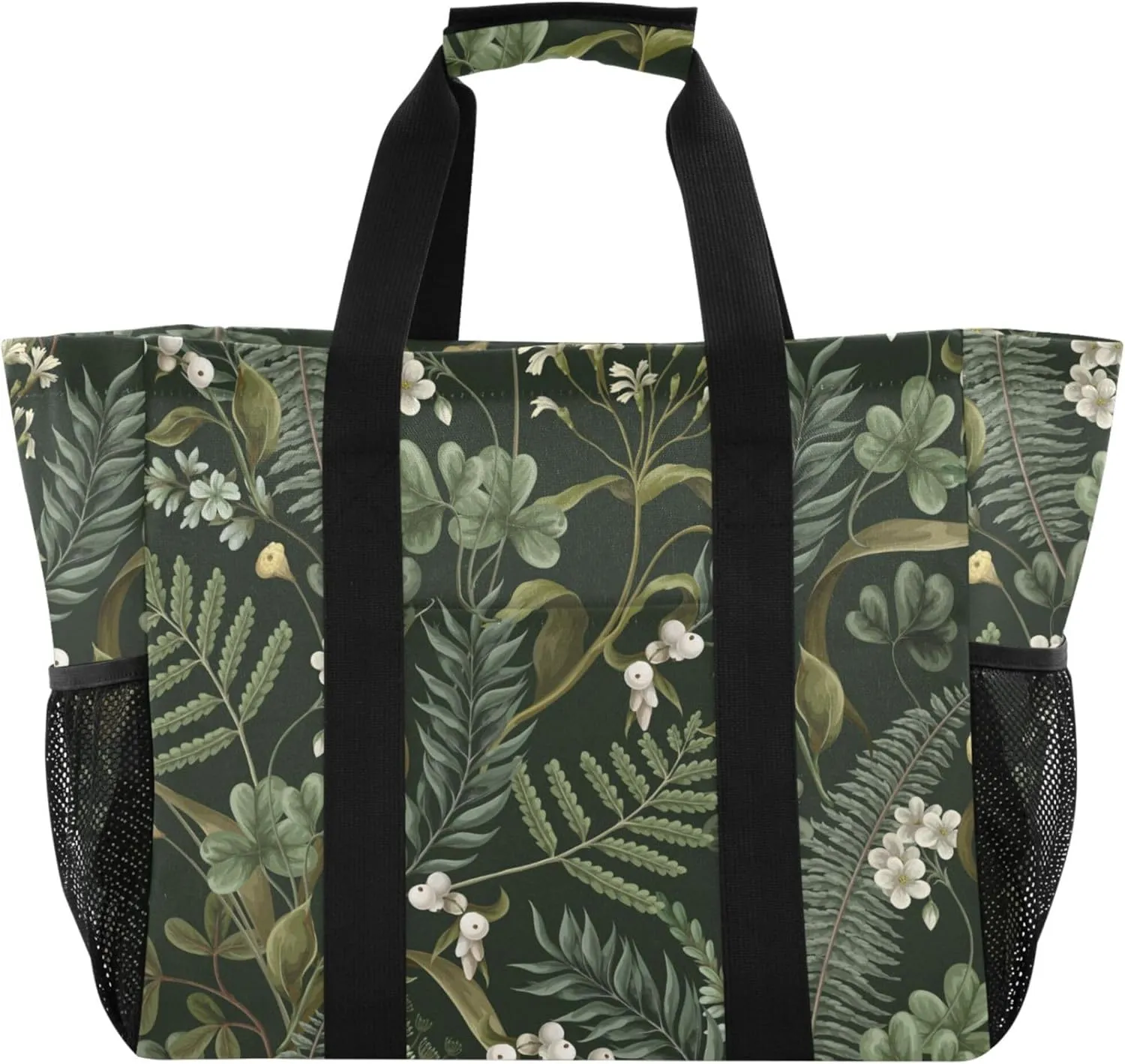 linqin Daisy Floral Reusable Grocery Bags, Foldable Canvas Tote Bag Waterproof Travel Beach Bag for Shopping Work Gym