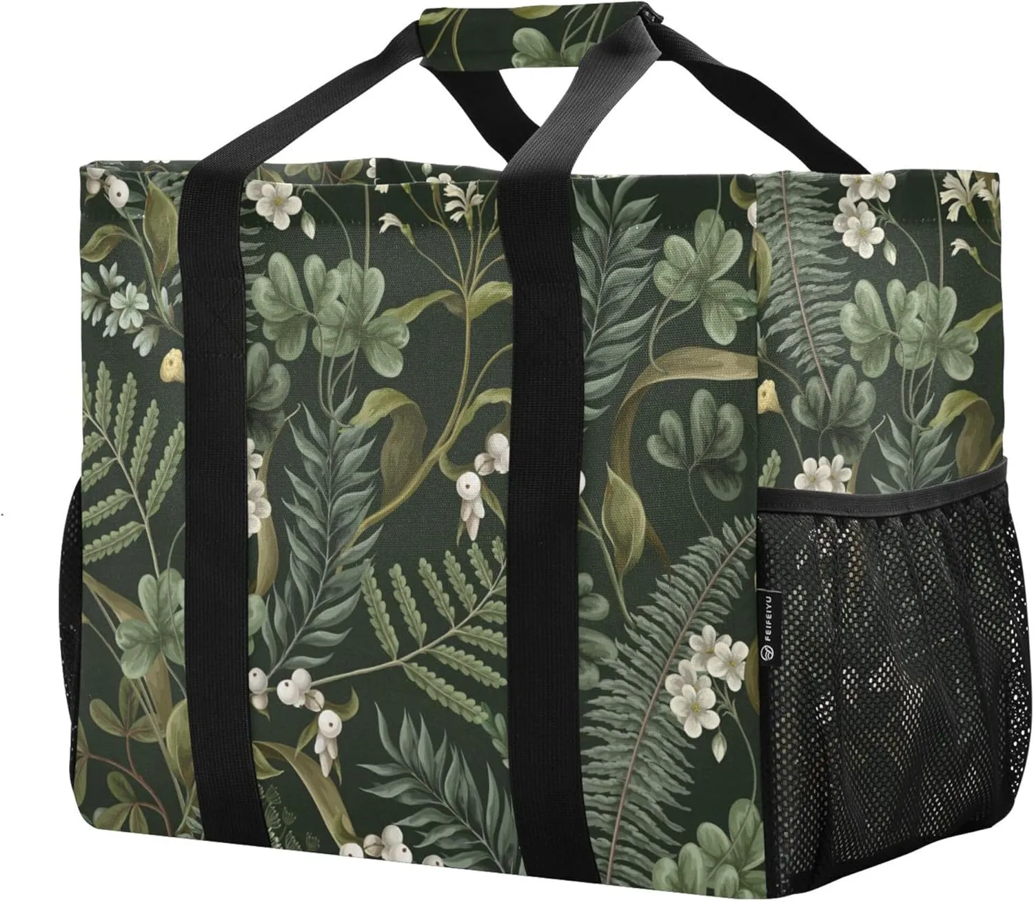 linqin Daisy Floral Reusable Grocery Bags, Foldable Canvas Tote Bag Waterproof Travel Beach Bag for Shopping Work Gym