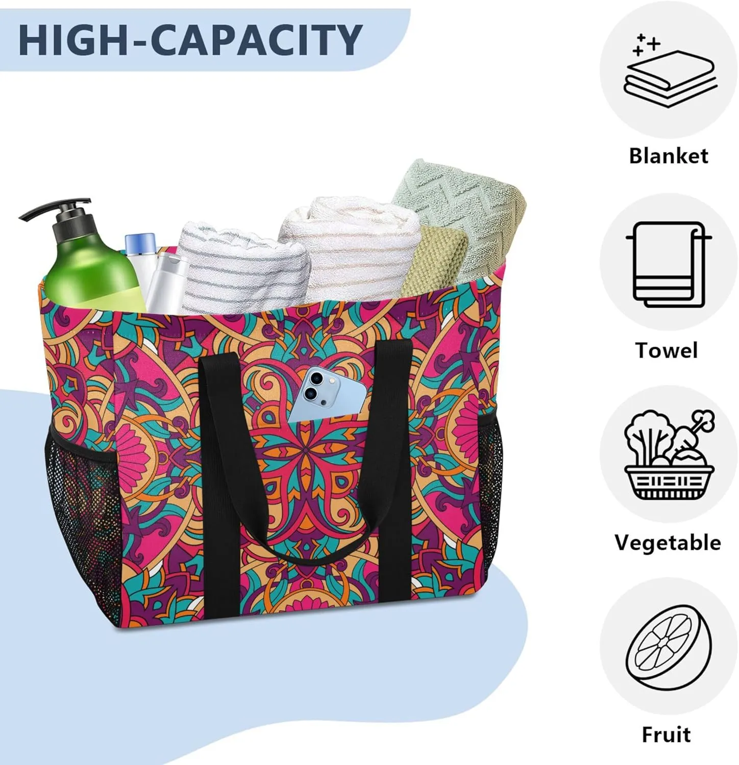 linqin Forests Animals Reusable Grocery Bags, Foldable Canvas Tote Bag Waterproof Travel Beach Bag for Shopping Work Gym