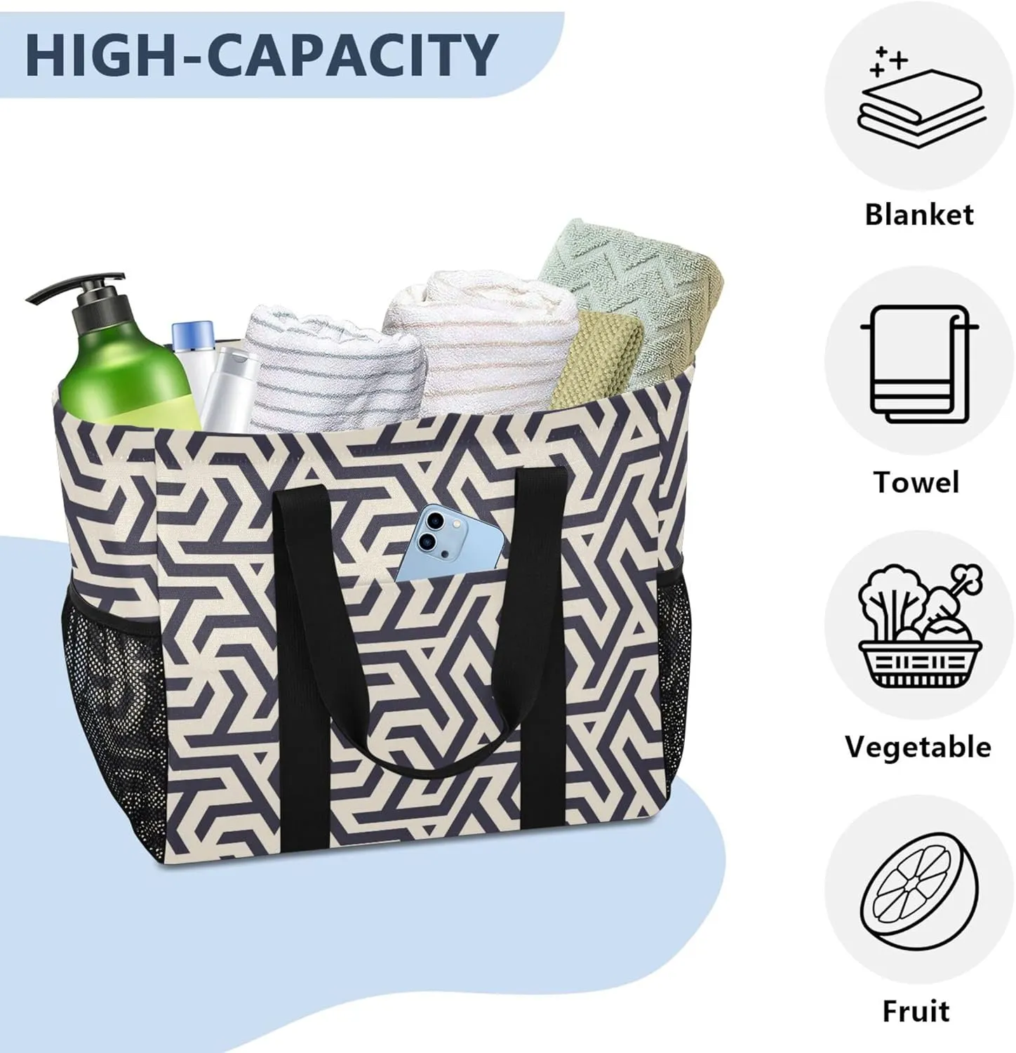 linqin Forests Animals Reusable Grocery Bags, Foldable Canvas Tote Bag Waterproof Travel Beach Bag for Shopping Work Gym