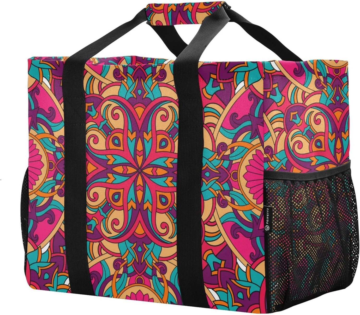 linqin Forests Animals Reusable Grocery Bags, Foldable Canvas Tote Bag Waterproof Travel Beach Bag for Shopping Work Gym