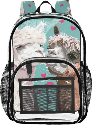 Llama Cute Alpacas Women Clear Backpack Cute Kids Girls Backpack Boys Pvc School Plastic Bookbag