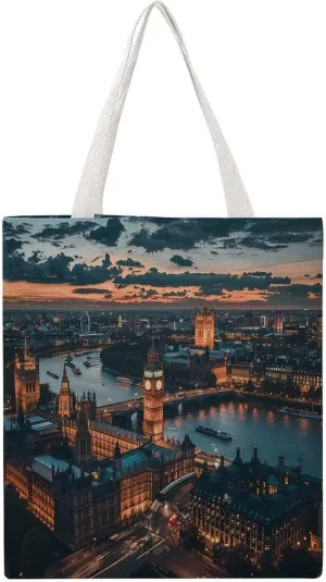 London Bridge Big Ben Canvas Tote Bag Casual Handbags Grocery Shopping Purses Work Bag for Women