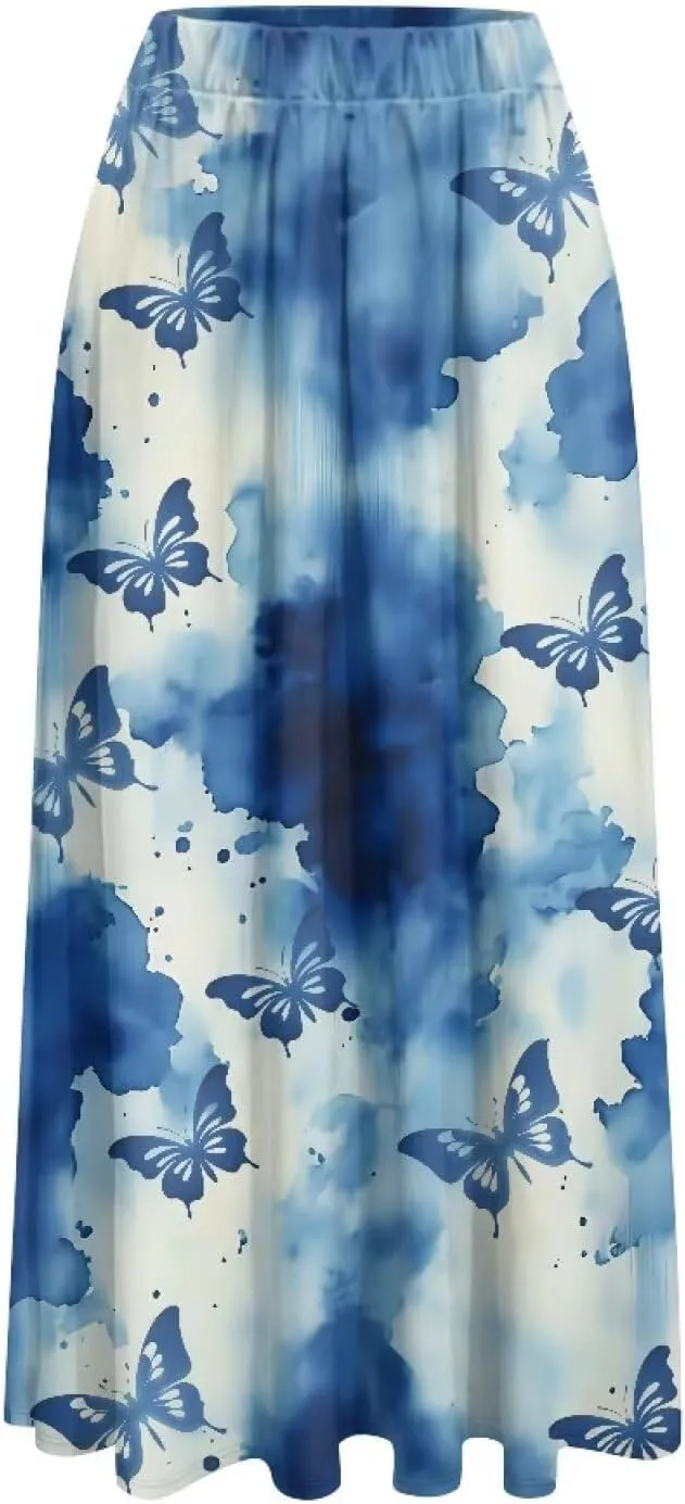 Long Maxi Skirt for Women Long Length High-Waist Midi Skirts with Pockets A-line Pleated Flare Skort Summer Clothes