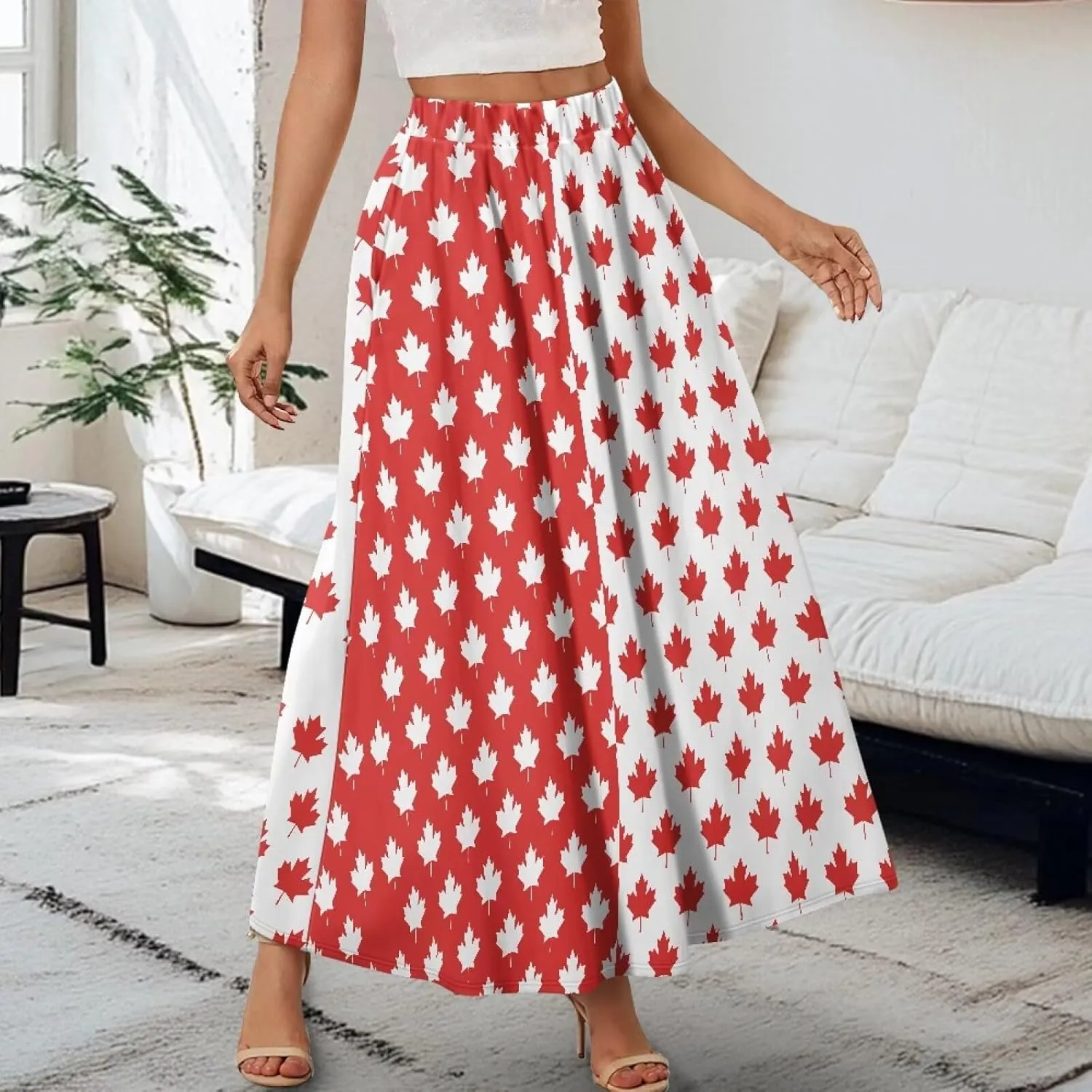 Long Maxi Skirt for Women Long Length High-Waist Midi Skirts with Pockets A-line Pleated Flare Skort Summer Clothes