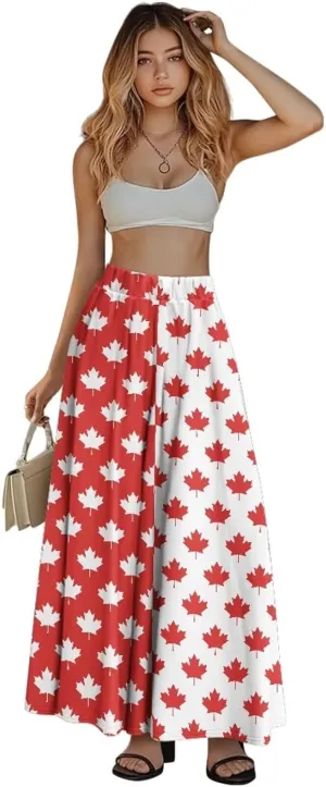 Long Maxi Skirt for Women Long Length High-Waist Midi Skirts with Pockets A-line Pleated Flare Skort Summer Clothes