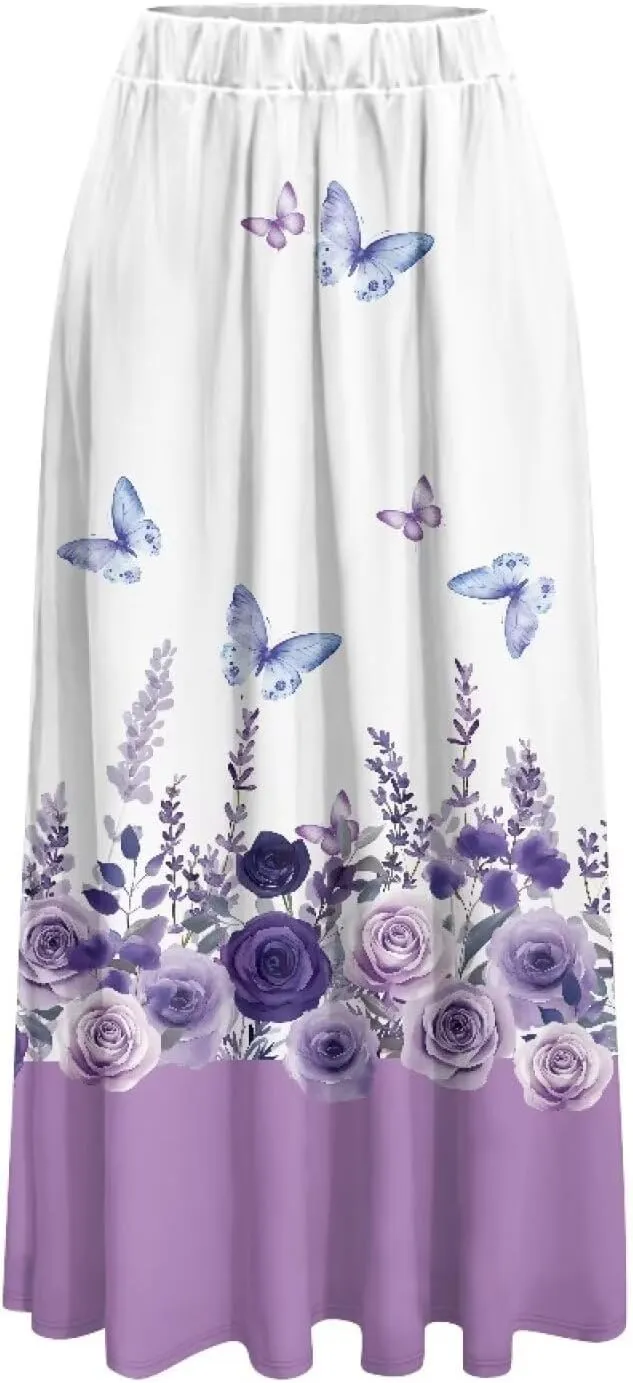 Long Maxi Skirt for Women Long Length High-Waist Midi Skirts with Pockets A-line Pleated Flare Skort Summer Clothes