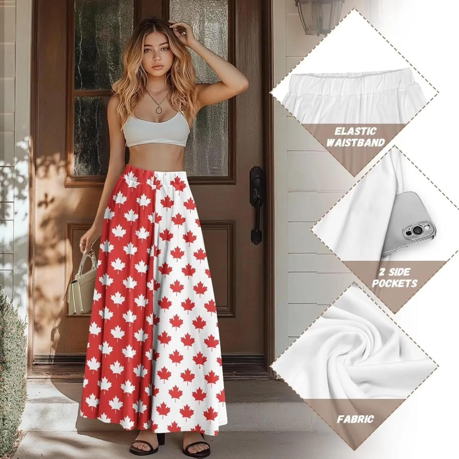Long Maxi Skirt for Women Long Length High-Waist Midi Skirts with Pockets A-line Pleated Flare Skort Summer Clothes