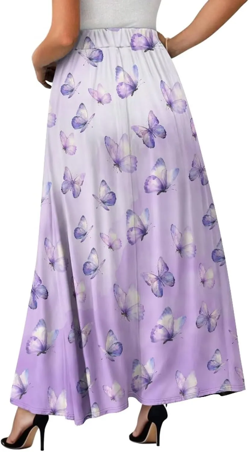 Long Maxi Skirt for Women Long Length High-Waist Midi Skirts with Pockets A-line Pleated Flare Skort Summer Clothes