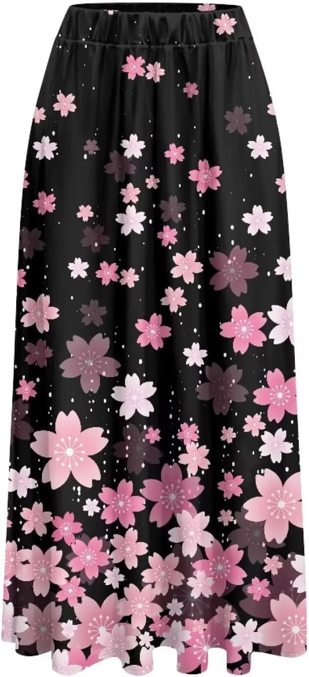 Long Maxi Skirt for Women Long Length High-Waist Midi Skirts with Pockets A-line Pleated Flare Skort Summer Clothes