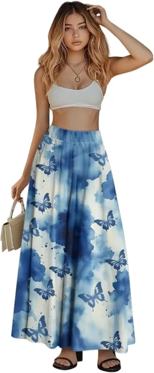 Long Maxi Skirt for Women Long Length High-Waist Midi Skirts with Pockets A-line Pleated Flare Skort Summer Clothes