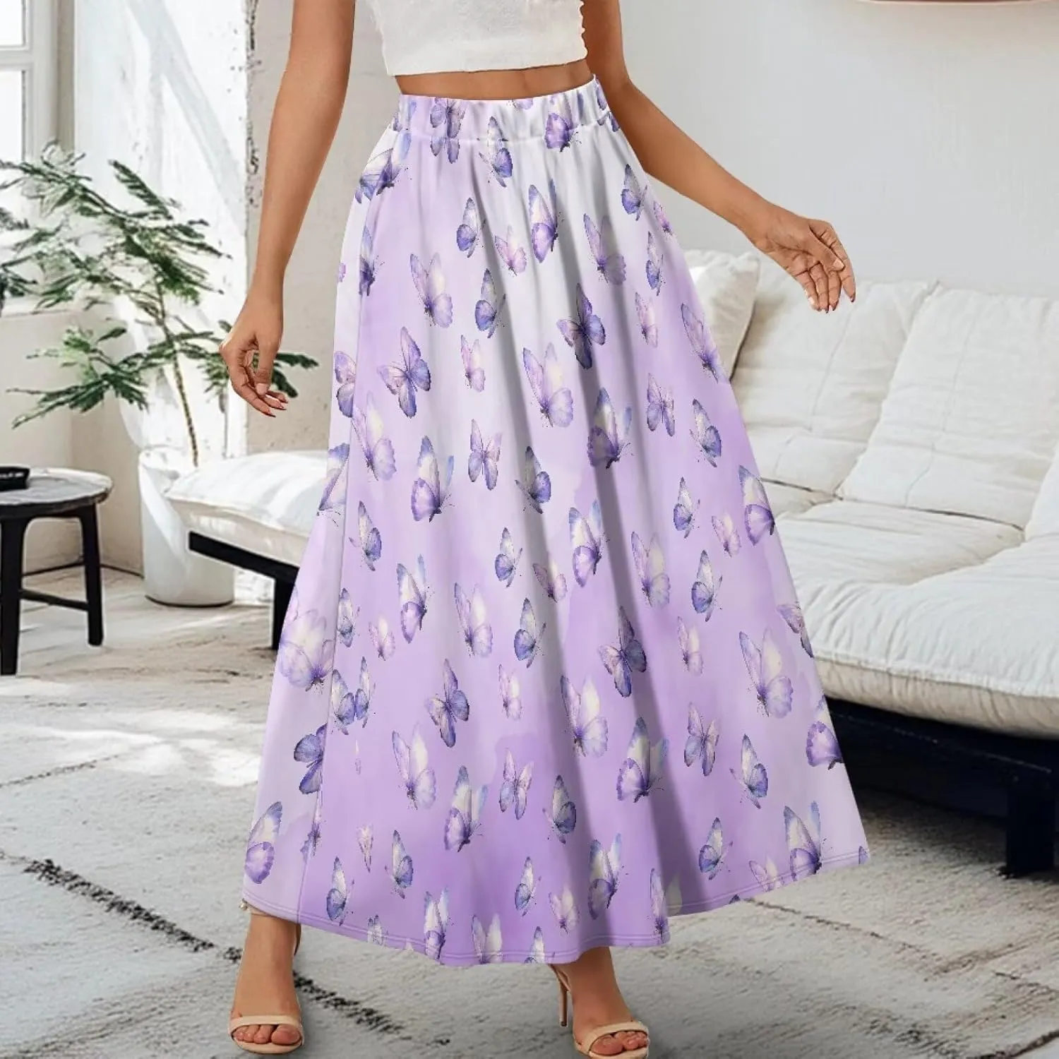 Long Maxi Skirt for Women Long Length High-Waist Midi Skirts with Pockets A-line Pleated Flare Skort Summer Clothes