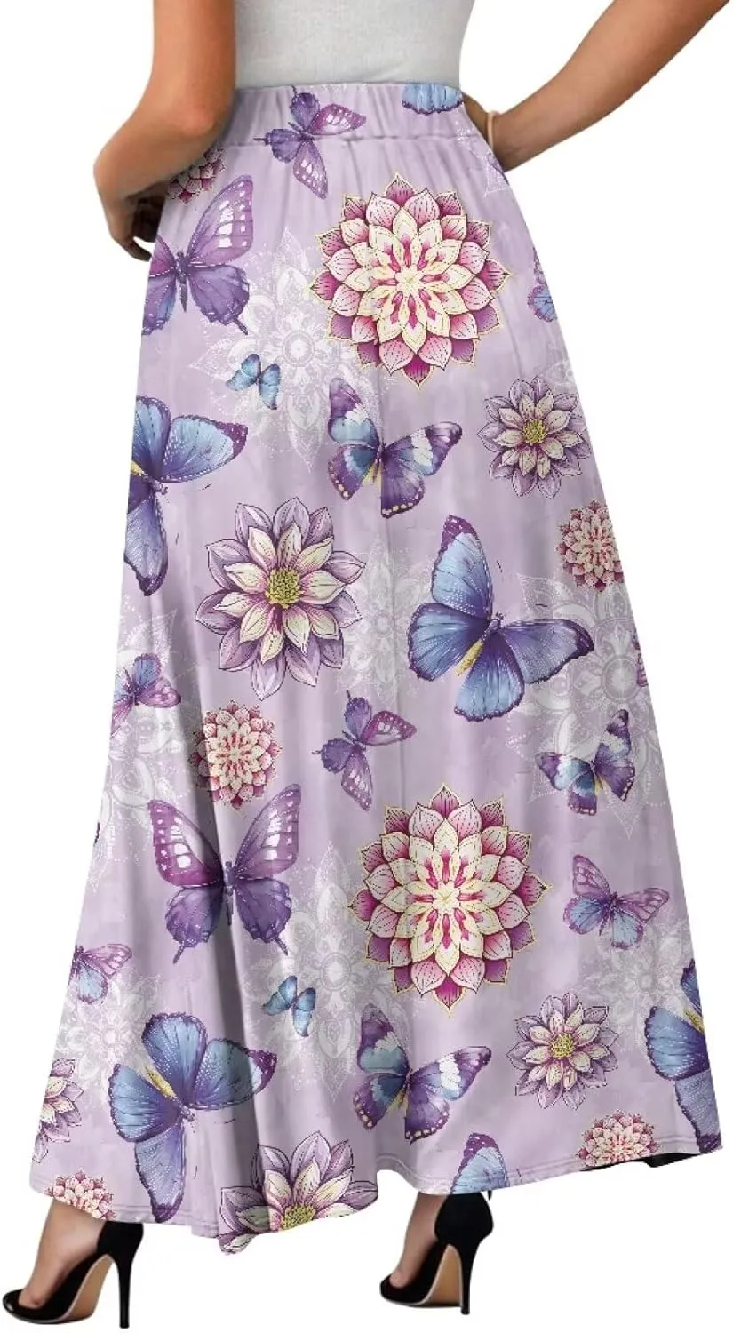 Long Maxi Skirt for Women Long Length High-Waist Midi Skirts with Pockets A-line Pleated Flare Skort Summer Clothes