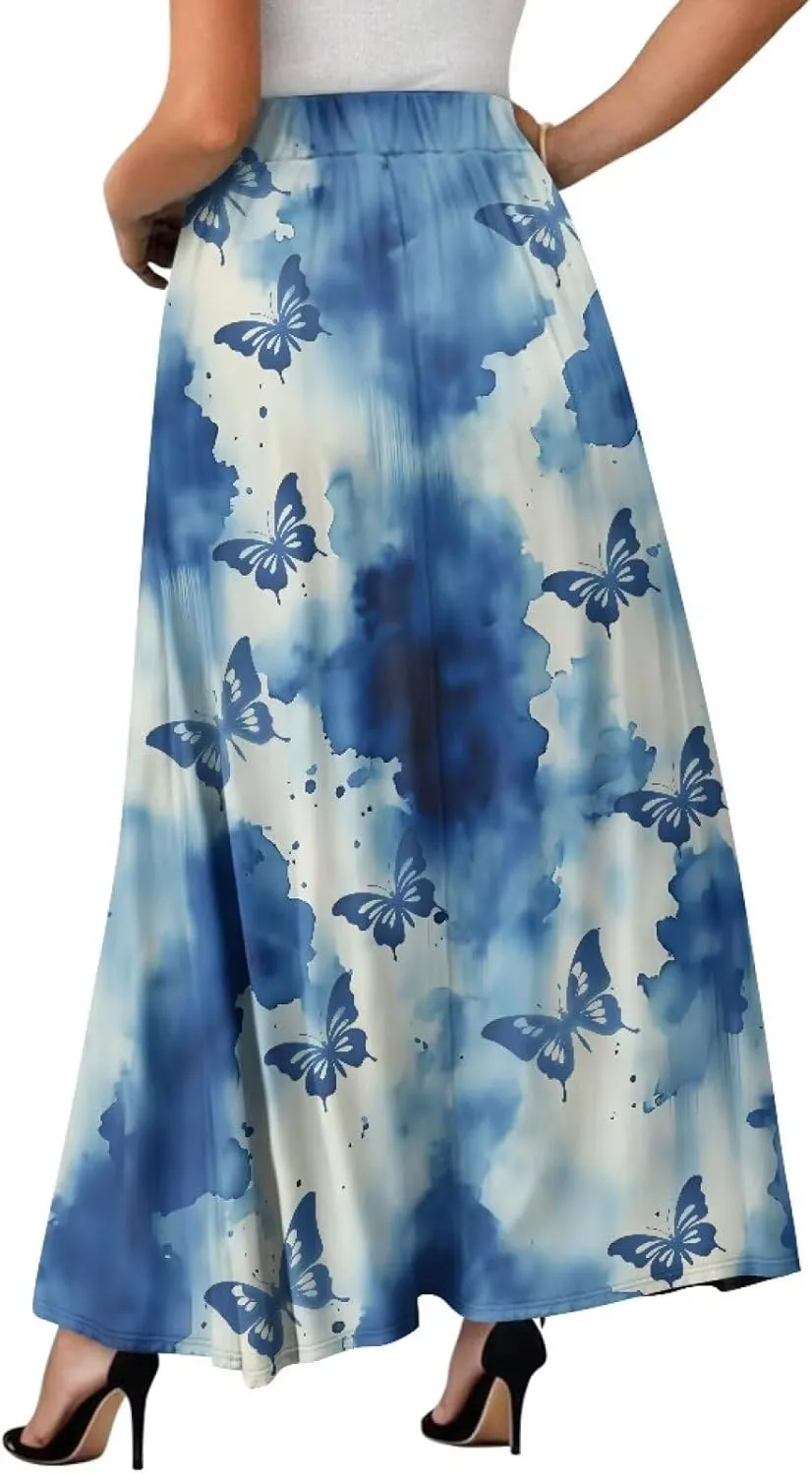 Long Maxi Skirt for Women Long Length High-Waist Midi Skirts with Pockets A-line Pleated Flare Skort Summer Clothes