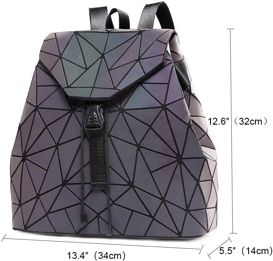 LorranTree Geometric Backpack Luminous Backpacks Holographic Reflective Bag Lumikay Bags Irredescent Rucksack Rainbow