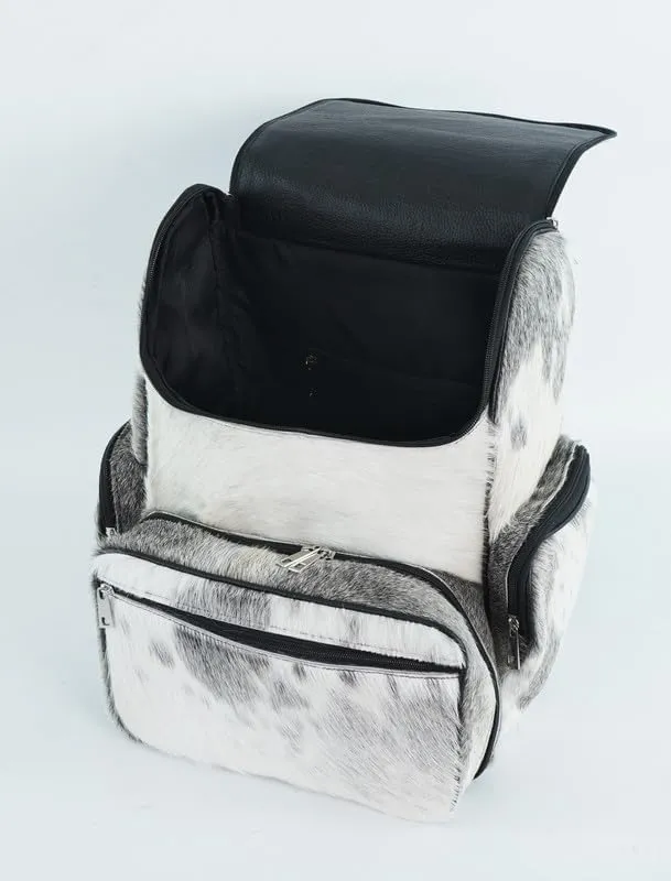 LP-FACON Cow Print Western Backpack - Cow Hair On Leather Diaper Bag - Grey Cowhide Leather Travel Backpack