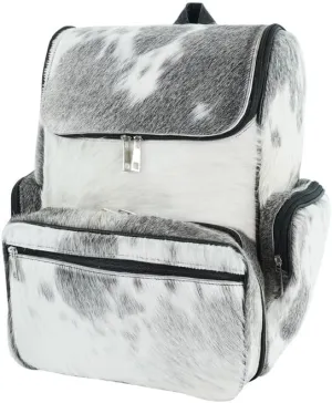 LP-FACON Cow Print Western Backpack - Cow Hair On Leather Diaper Bag - Grey Cowhide Leather Travel Backpack