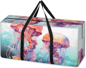 Magical Jellyfish Extra Large Moving Bags Heavy Duty Storage Bags Colorful Jellyfish Cloth Wrap Around Handles Double Zipper Reusable Convenient Foldable Storage Tote for Travel Camping Space Save