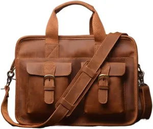 Men Briefcase Man Handbag Shoulder Genuine Leather Bags Brown Business 14 Inch Laptop Bag