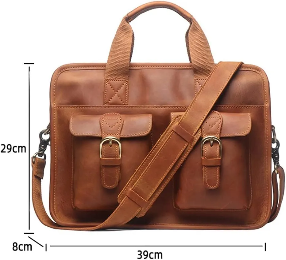 Men Briefcase Man Handbag Shoulder Genuine Leather Bags Brown Business 14 Inch Laptop Bag