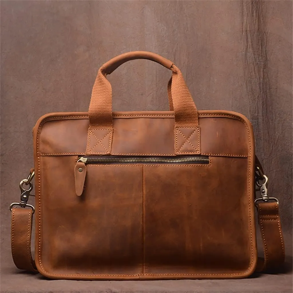 Men Briefcase Man Handbag Shoulder Genuine Leather Bags Brown Business 14 Inch Laptop Bag