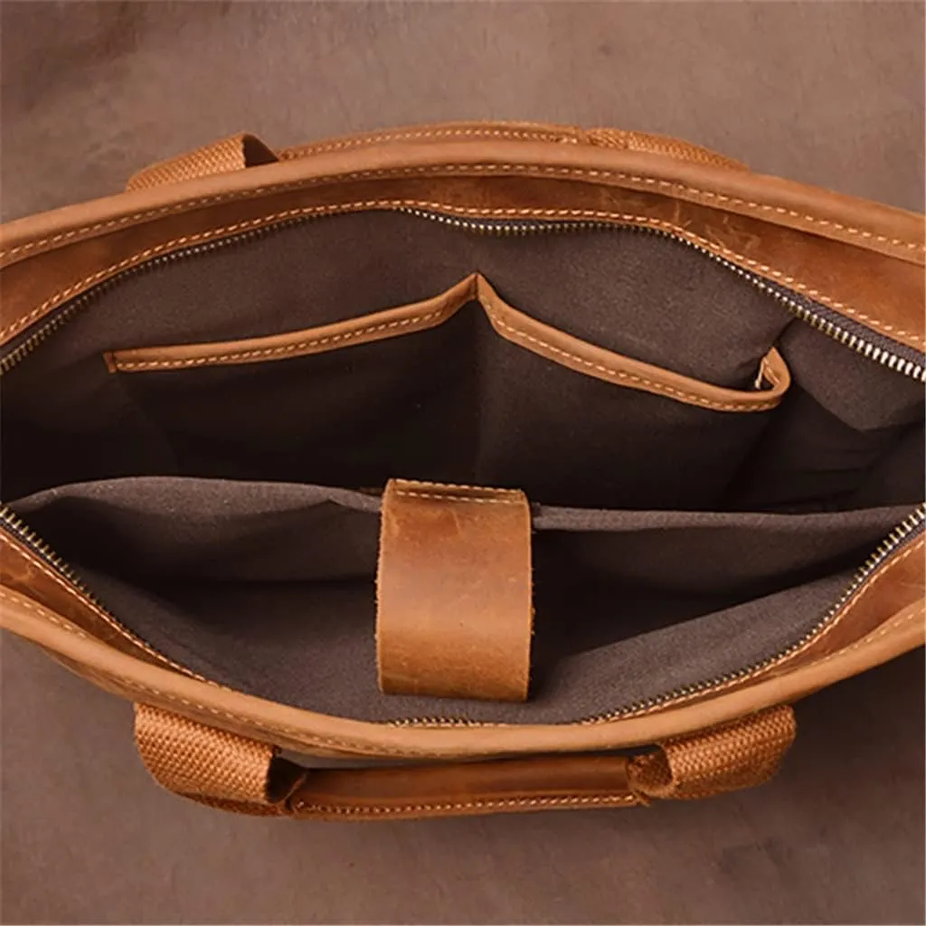 Men Briefcase Man Handbag Shoulder Genuine Leather Bags Brown Business 14 Inch Laptop Bag