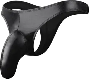 Men's Fashion Sretch G-string PU Lether T Back Micro Thong Sexy Elephant Trunk Buttock Lift Underwear Erotic Briefs
