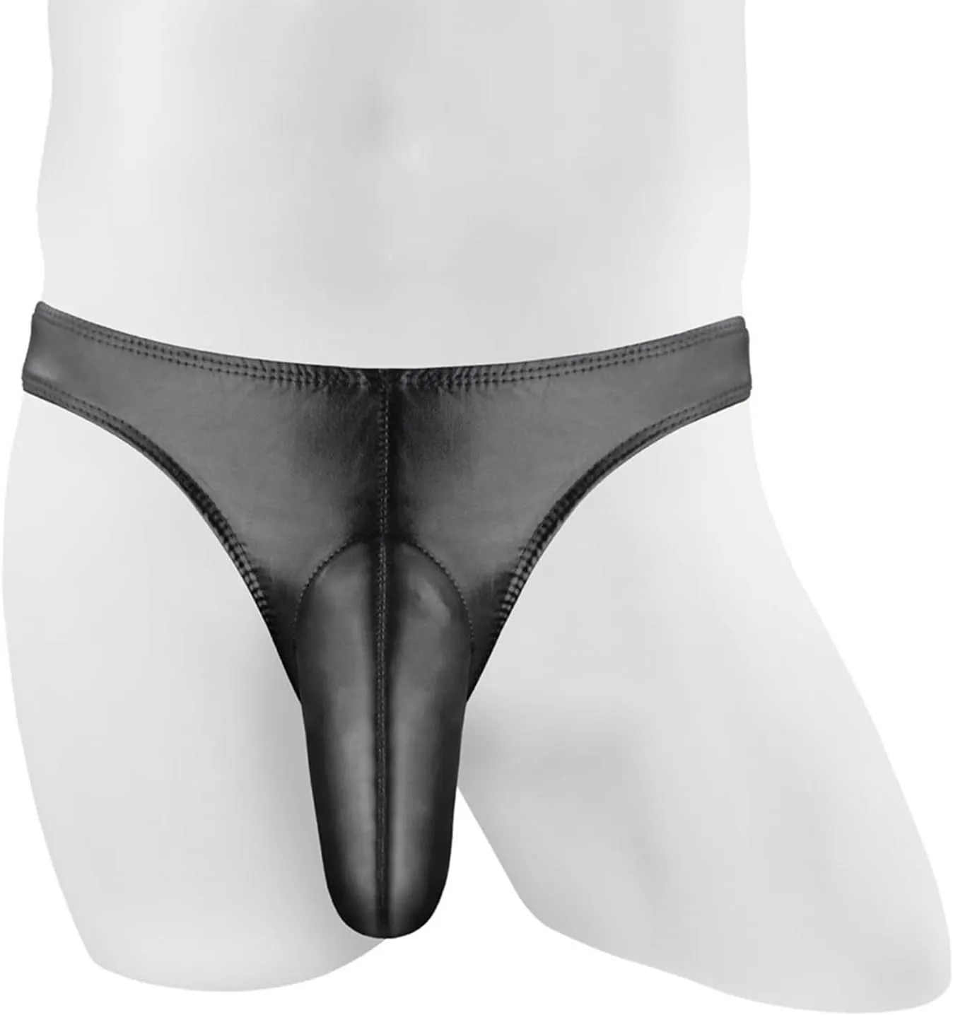 Men's Fashion Sretch G-string PU Lether T Back Micro Thong Sexy Elephant Trunk Buttock Lift Underwear Erotic Briefs