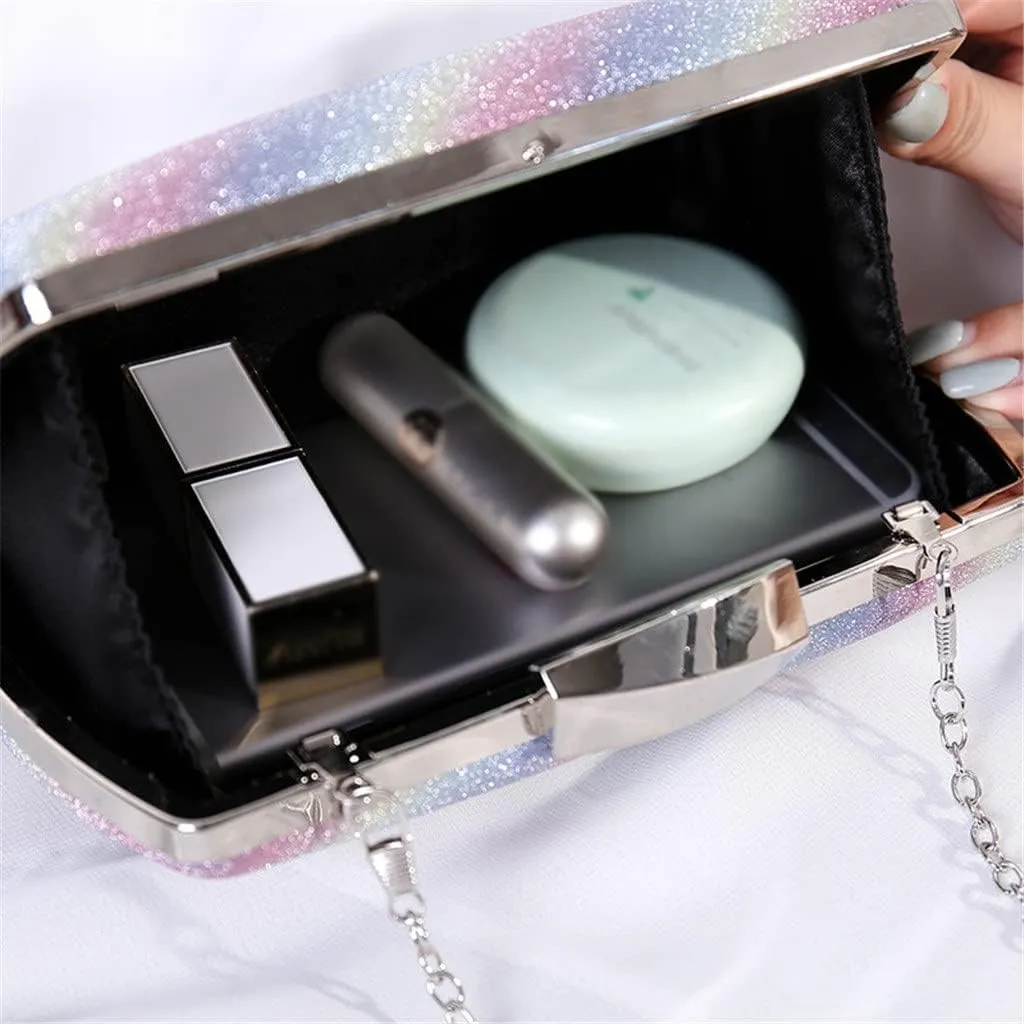 Metal Rainbow Clutch Women Crystal Evening Bags Clutches Party Cocktail Purses and Handbag