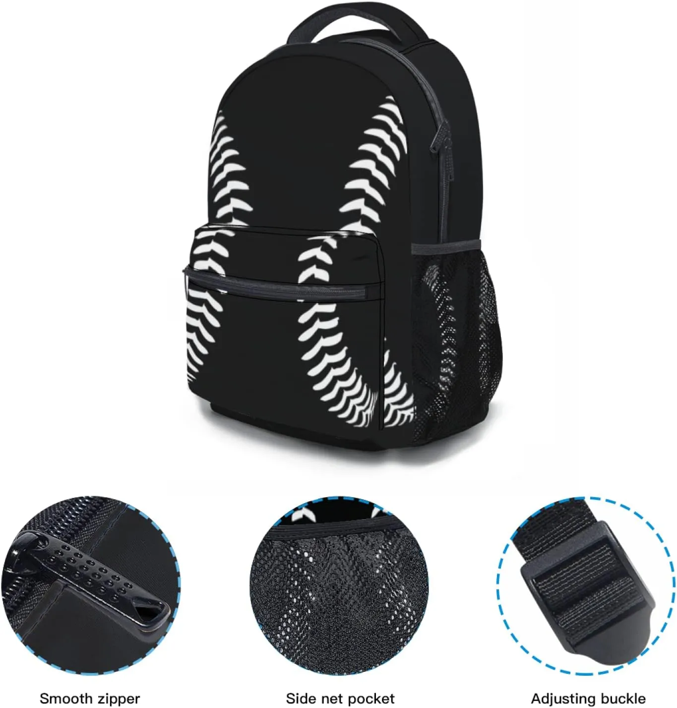Miaoquhe Black Baseball Backpacks School Bookbag for Kids Sport Softball Backpacks Laptop Shoulder Bag for Women Girls Men Boys School Casual Daypack for Travel Hiking Camping