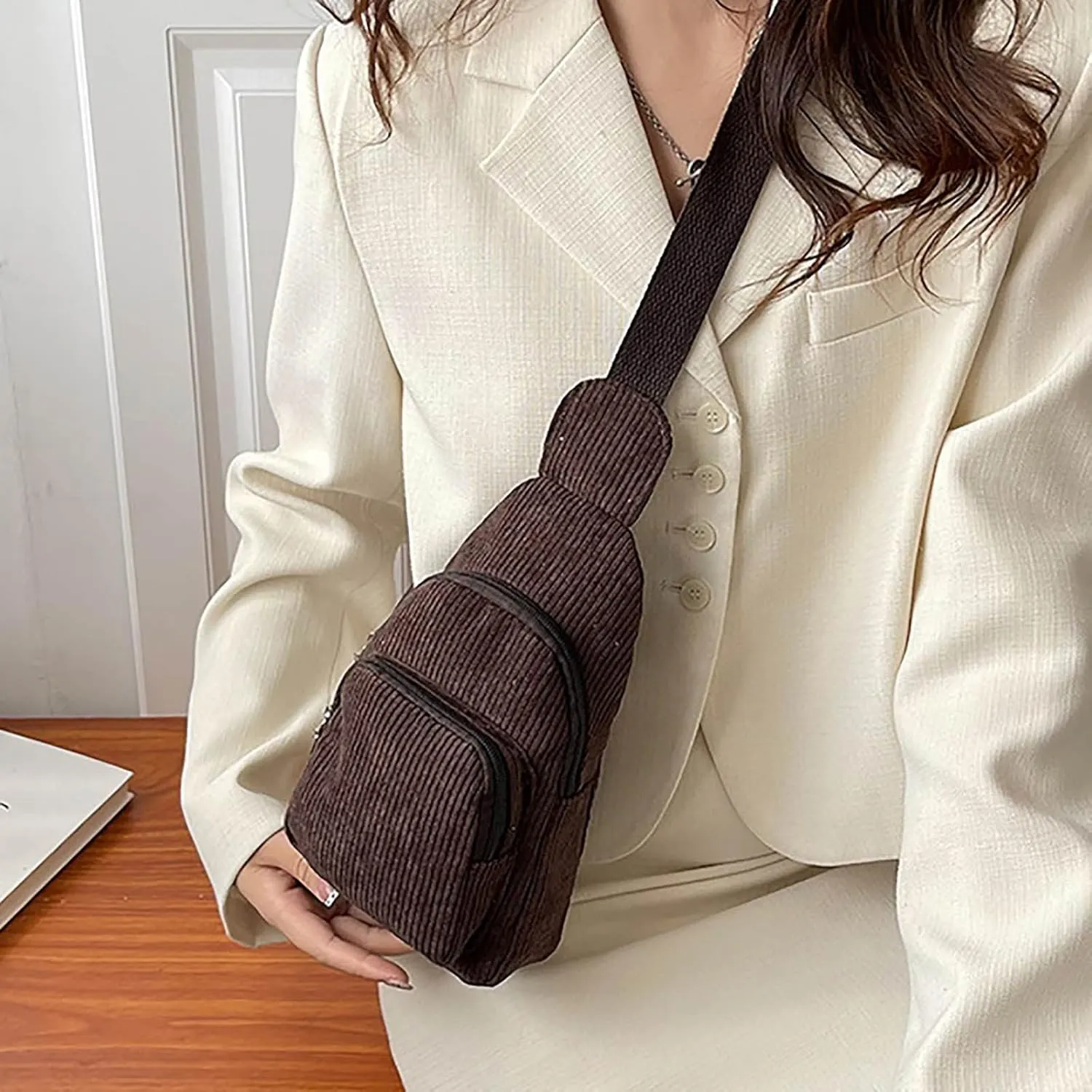Mini Corduroy Sling Bags Women Shoulder Bag Chest Bags Purse Bag Package Nylon Shoulder Bag Shoulder (A, One Size)