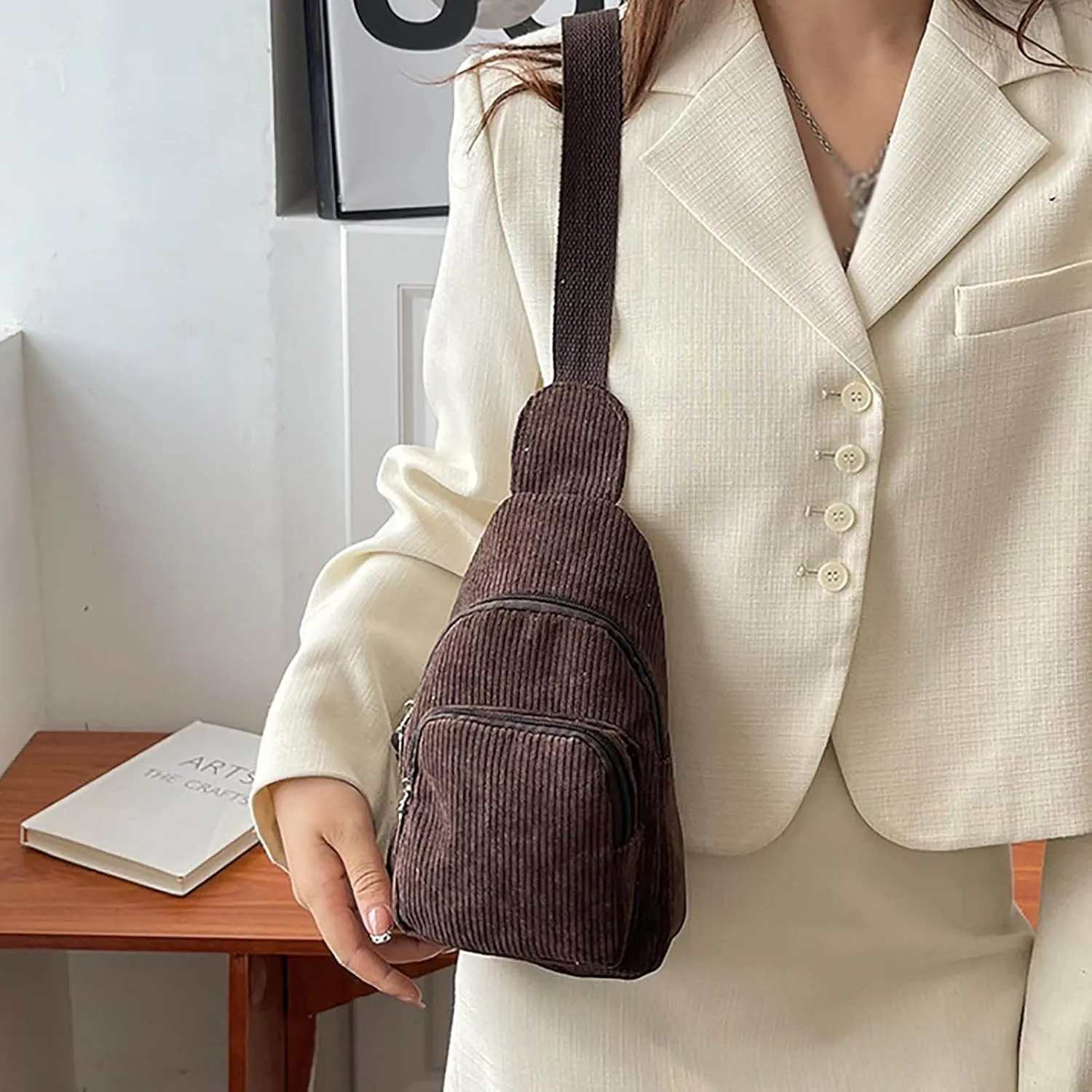 Mini Corduroy Sling Bags Women Shoulder Bag Chest Bags Purse Bag Package Nylon Shoulder Bag Shoulder (A, One Size)
