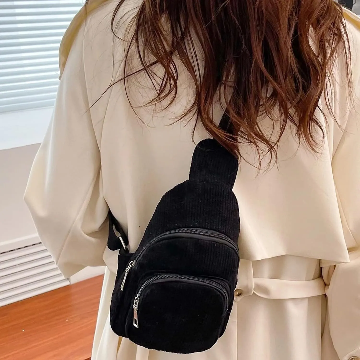 Mini Corduroy Sling Bags Women Shoulder Bag Chest Bags Purse Bag Package Nylon Shoulder Bag Shoulder (Black, One Size)