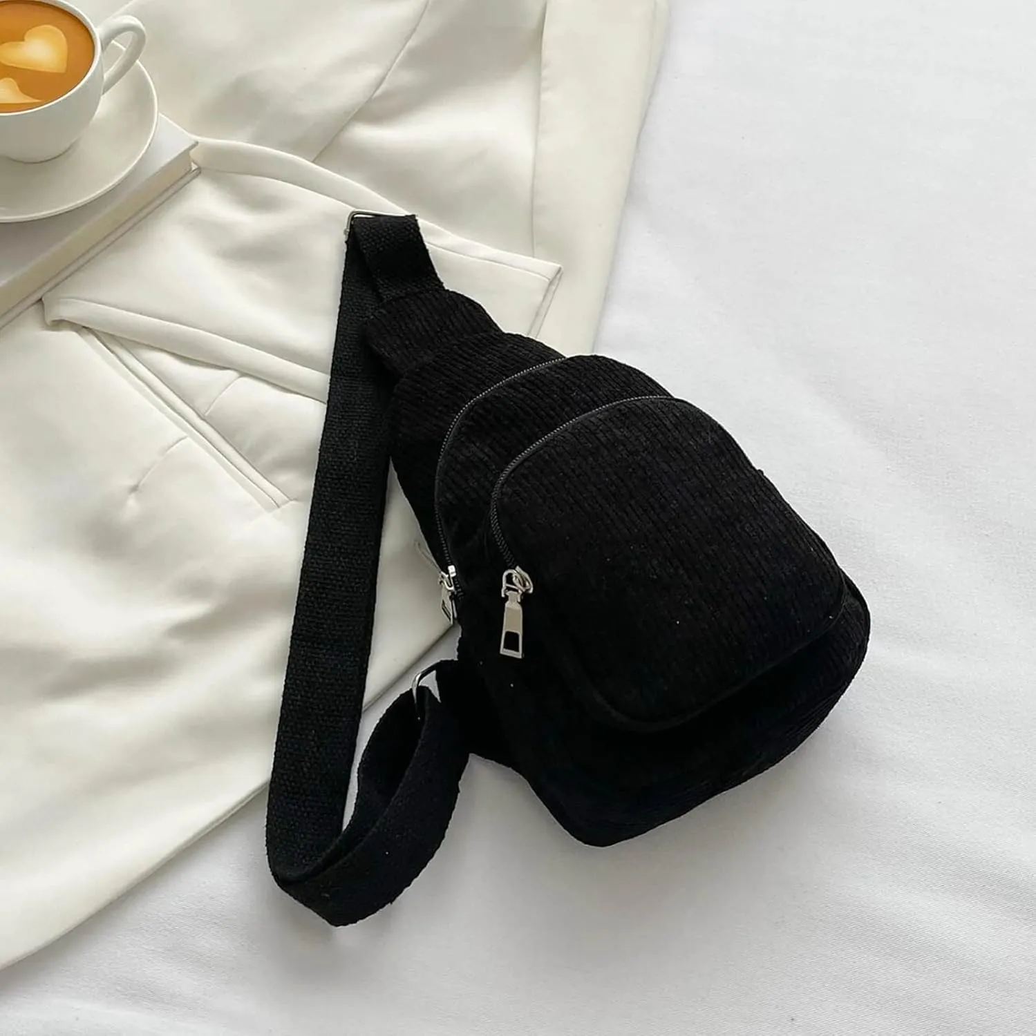 Mini Corduroy Sling Bags Women Shoulder Bag Chest Bags Purse Bag Package Nylon Shoulder Bag Shoulder (Black, One Size)