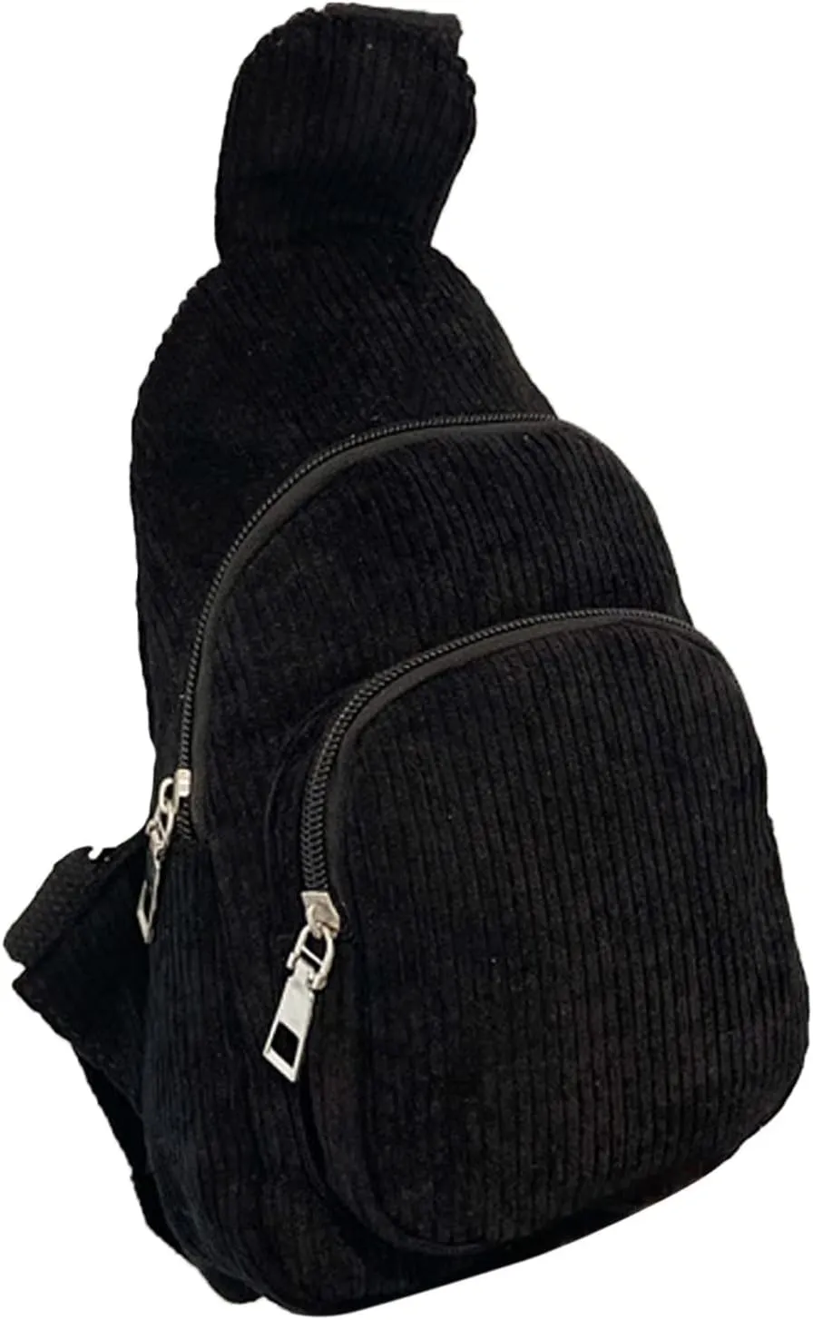 Mini Corduroy Sling Bags Women Shoulder Bag Chest Bags Purse Bag Package Nylon Shoulder Bag Shoulder (Black, One Size)