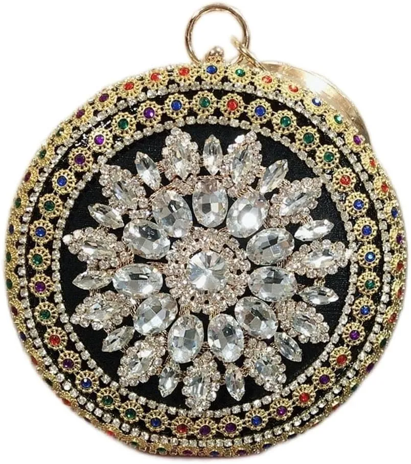 Mini Round Shaped Crystal Diamond Bags Hasp Shoulder Chain Bridal Handbags Wedding Clutches