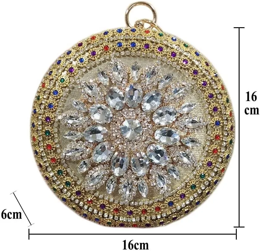 Mini Round Shaped Crystal Diamond Bags Hasp Shoulder Chain Bridal Handbags Wedding Clutches