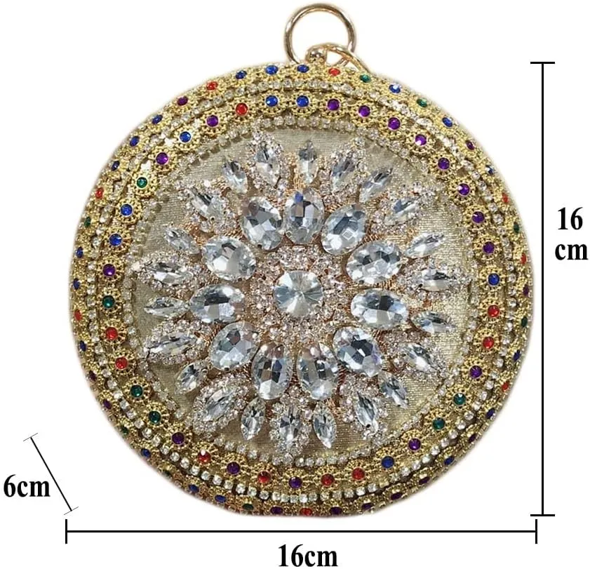Mini Round Shaped Crystal Diamond Bags Hasp Shoulder Chain Bridal Handbags Wedding Clutches