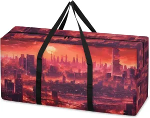 Modern City Extra Large Moving Bags Heavy Duty Storage Bags Sunset City Cloth Wrap Around Handles Double Zipper Reusable Convenient Foldable Storage Tote for Travel Camping Space Save
