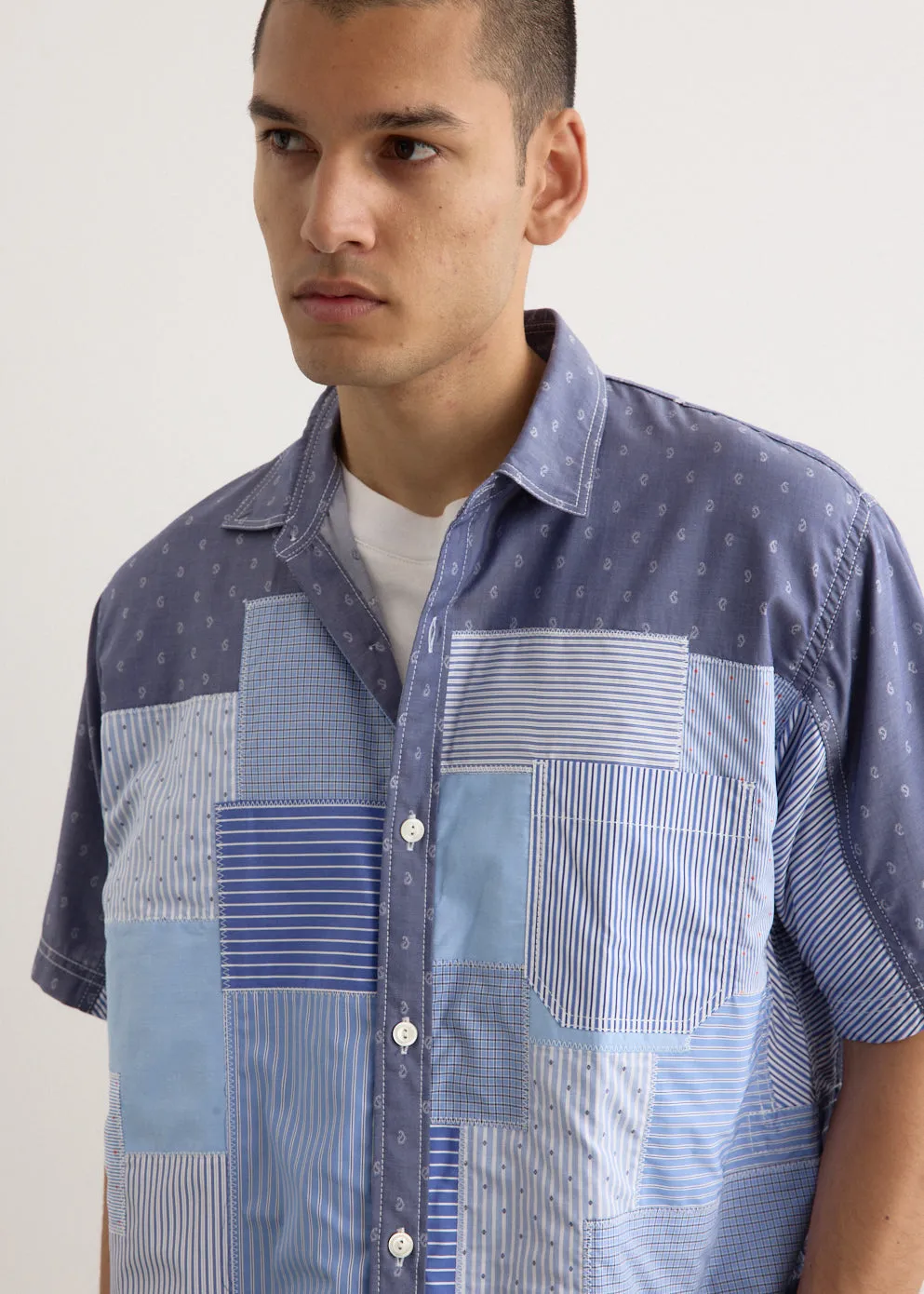 Multi Fabrics Patchwork Shortsleeve Shirt