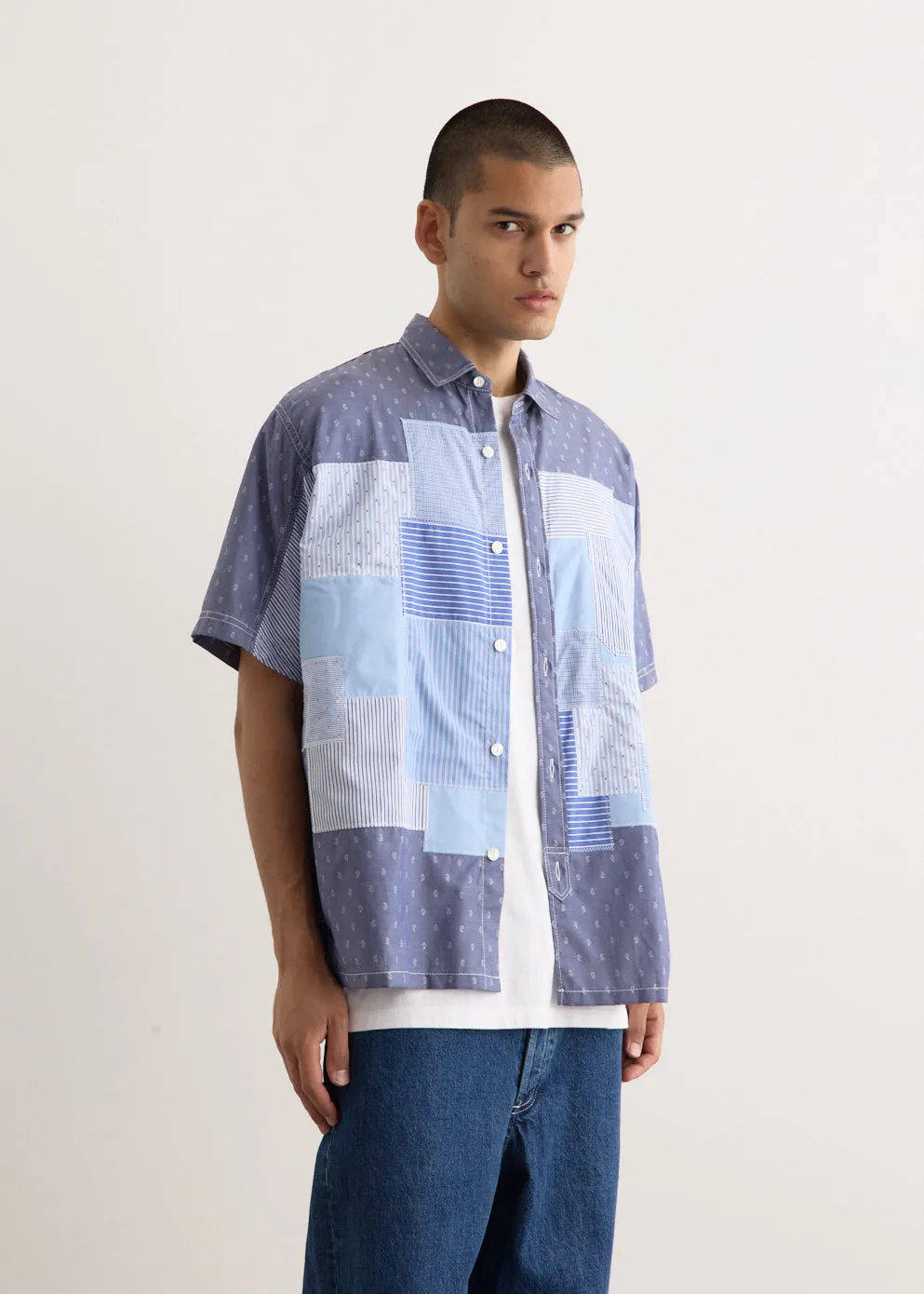 Multi Fabrics Patchwork Shortsleeve Shirt