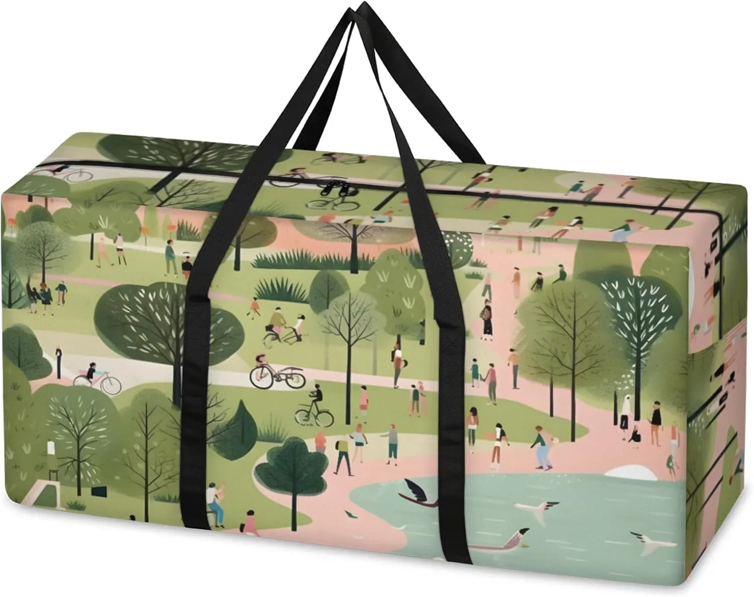 Mystical City Extra Large Moving Bags Heavy Duty Storage Bags Abstract City Cloth Wrap Around Handles Double Zipper Reusable Convenient Foldable Storage Tote for Travel Camping Space Save