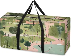 Mystical City Extra Large Moving Bags Heavy Duty Storage Bags Abstract City Cloth Wrap Around Handles Double Zipper Reusable Convenient Foldable Storage Tote for Travel Camping Space Save