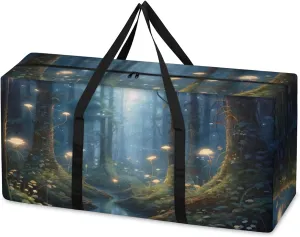 Mystical Forest Extra Large Moving Bags Heavy Duty Storage Bags Artistic Forest Cloth Wrap Around Handles Double Zipper Reusable Convenient Foldable Storage Tote for Travel Camping Space Save
